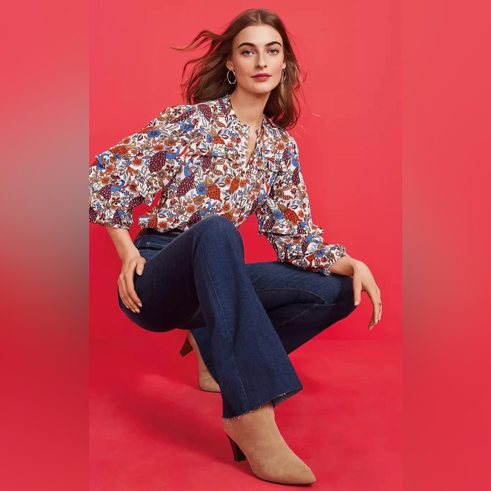 LOFT Floral Print Ruffle Sleeve Blouse | Boho Peasant Top